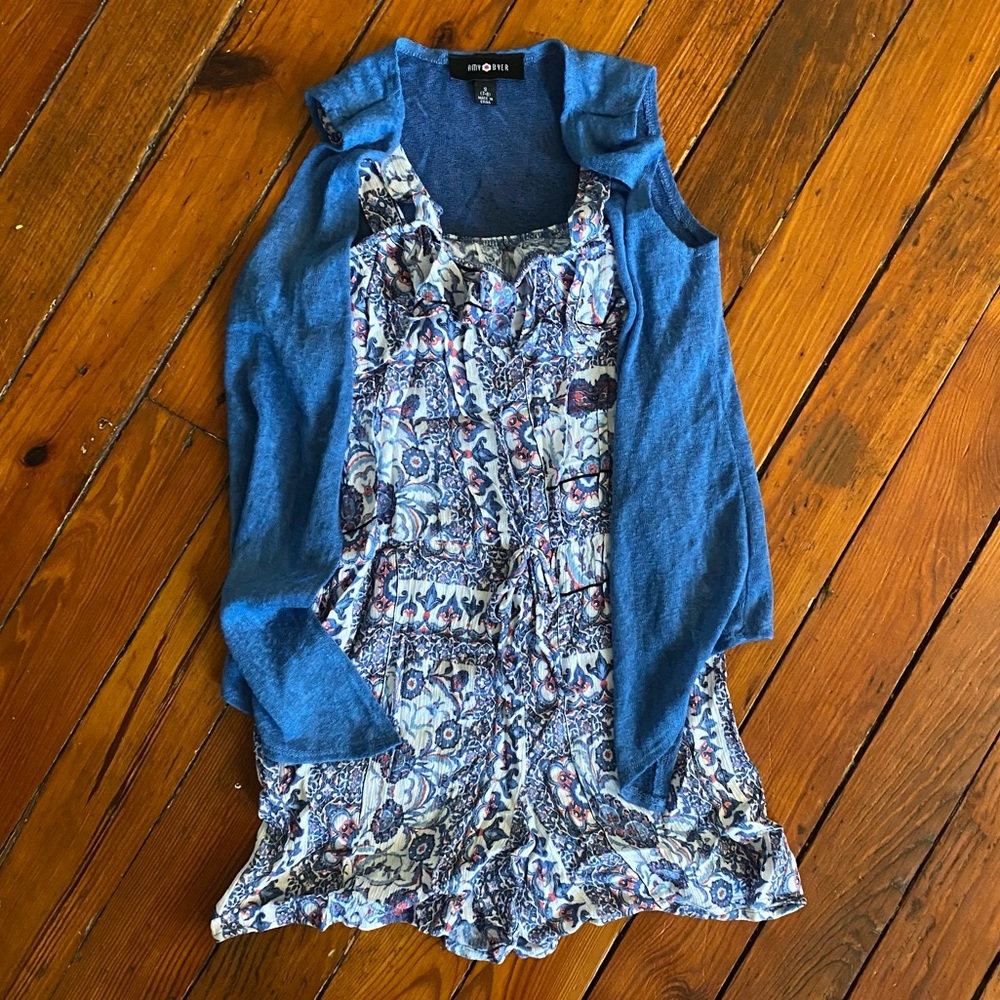 Blue Boho Gauze Romper with Sweater Size 7-8